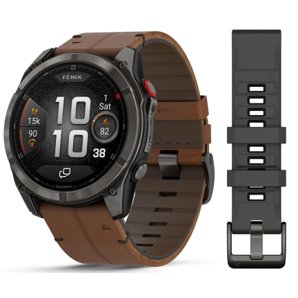 Garmin Fenix 8 Pro - 51 mm, AMOLED Sapphire, Carbon grey DLC titanium with Chestnut leather band (010-03199-40)